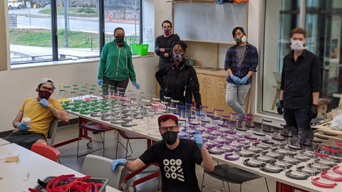 A community assembling 3d printed face shields